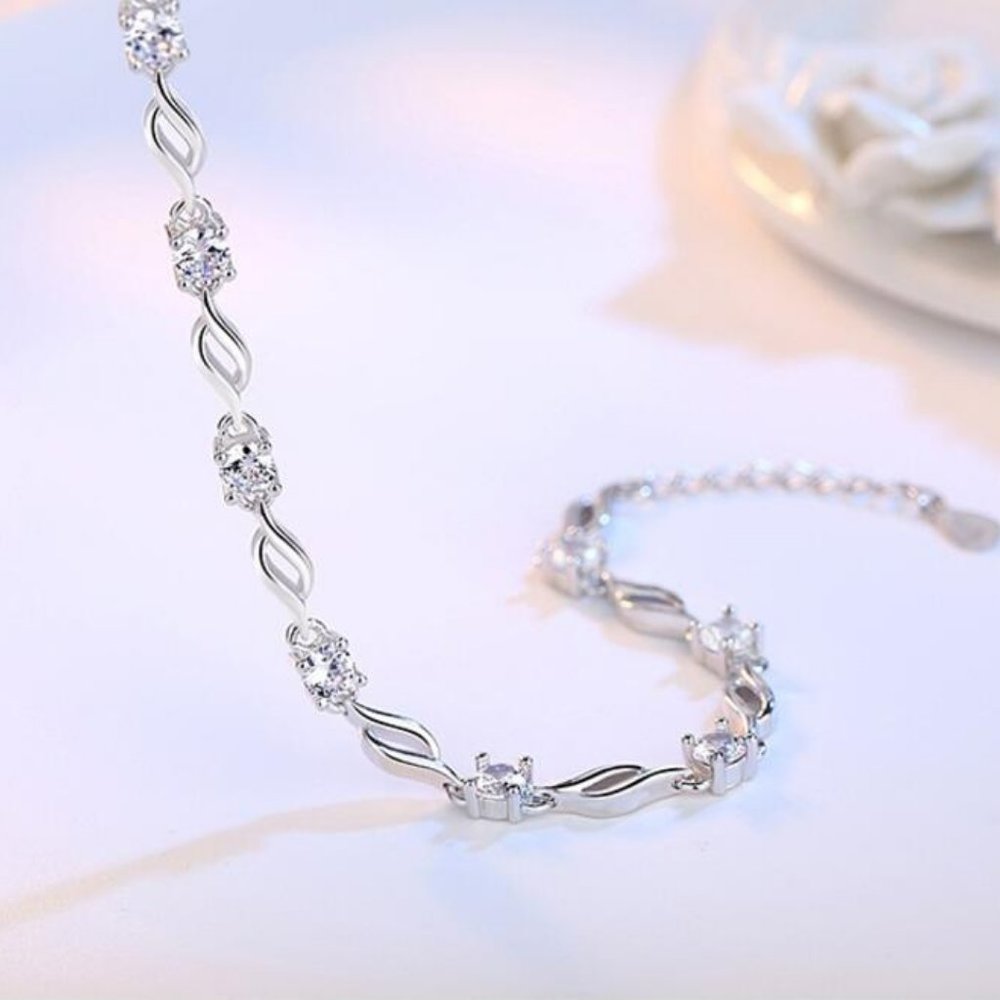 NEW 925 Sterling Silver Diamond Wave Bracelet A - Picture 3 of 8